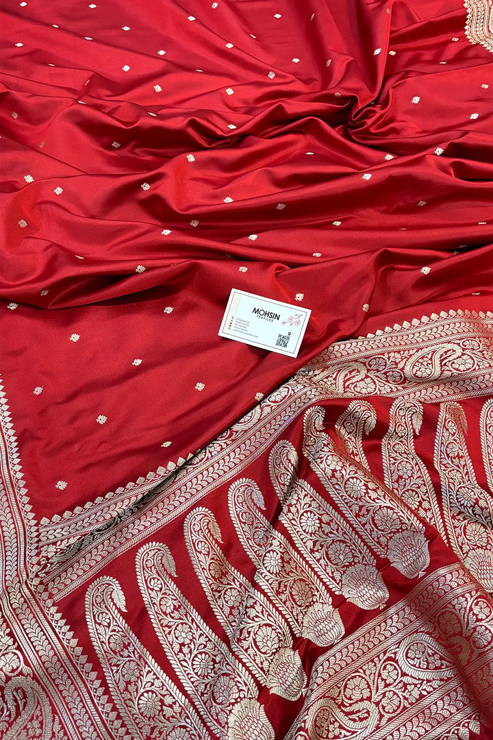 Maroon Chitrani Buti Katan Silk Banarasi Saree