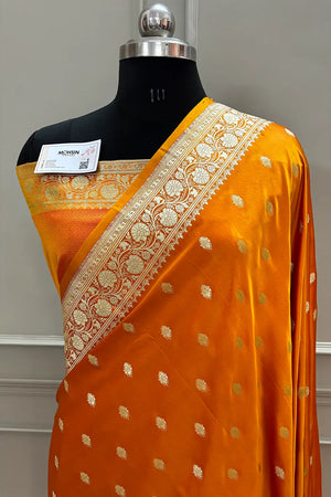 Mustard Flying Buti Katan Silk Banarasi Saree