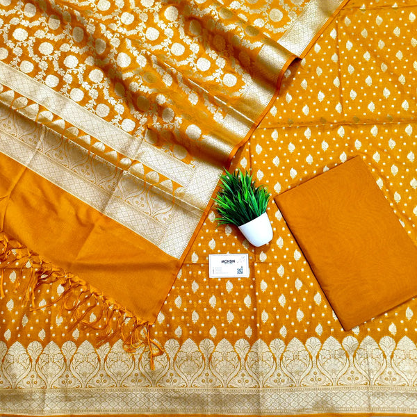 Mustard Kalli Patta Katan Silk Banarasi Suit