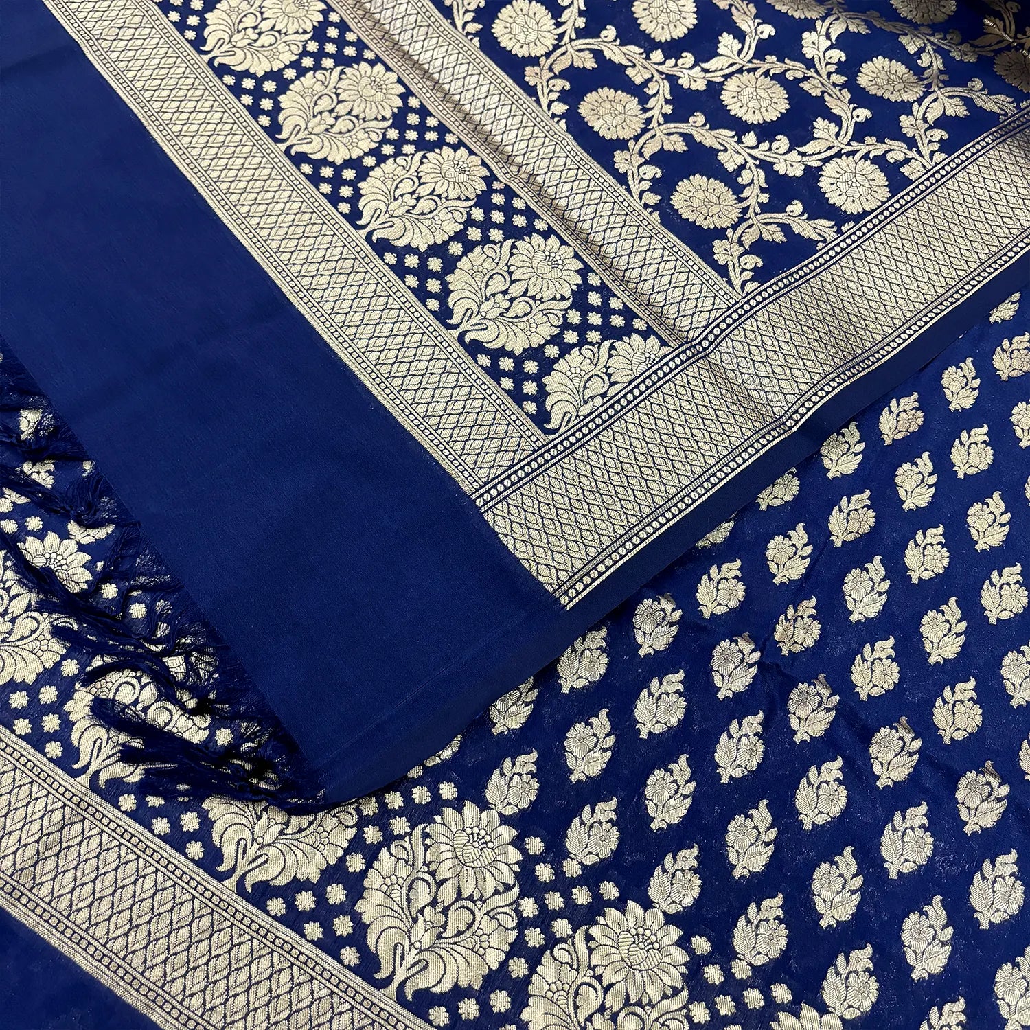 Navy Blue Guldaan Katan Silk Banarasi Suit