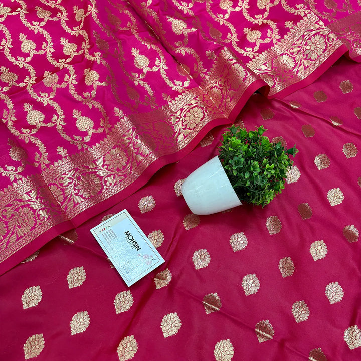 Pink Kiyari Buti Satin Silk Banarasi Suit