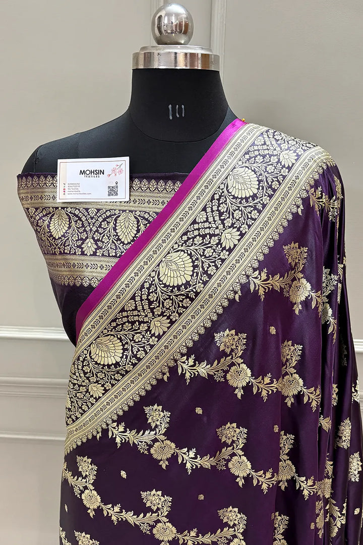 Purple Papakipari Katan Silk Banarasi Saree