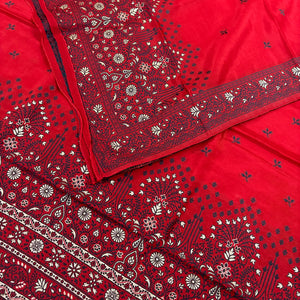 Red Jhilmila Taj Dola Silk Banarasi Suit