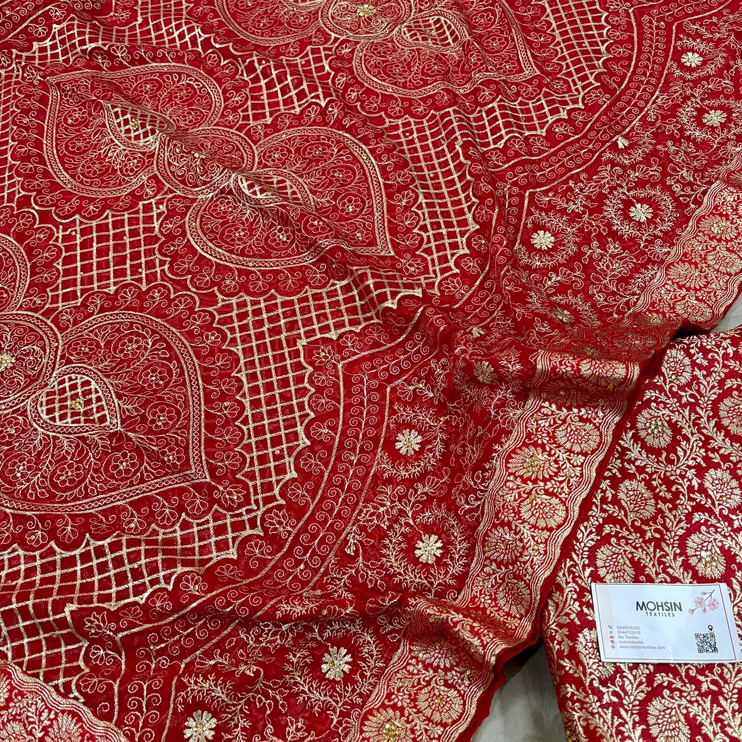 Red Stone Work Kimkhab Silk Banarasi Gharara