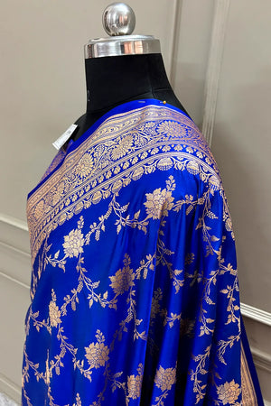 Royal Blue Akbari Jaal Katan Silk Banarasi Saree