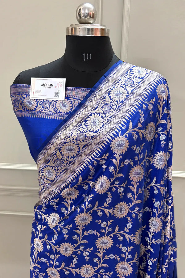 Royal Blue Ganga Jamuna Crepe Silk Banarasi Saree