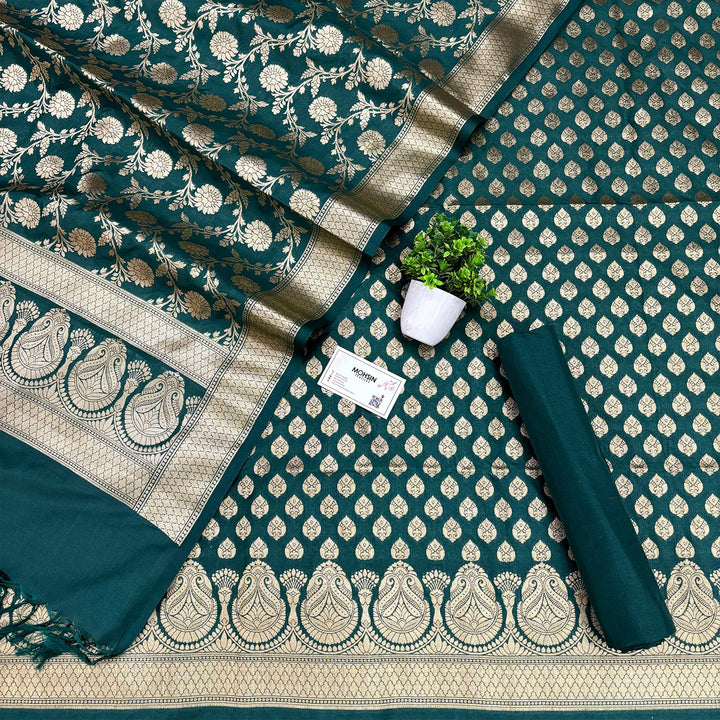 Teal Gumbad Buti Katan Silk Banarasi Suit