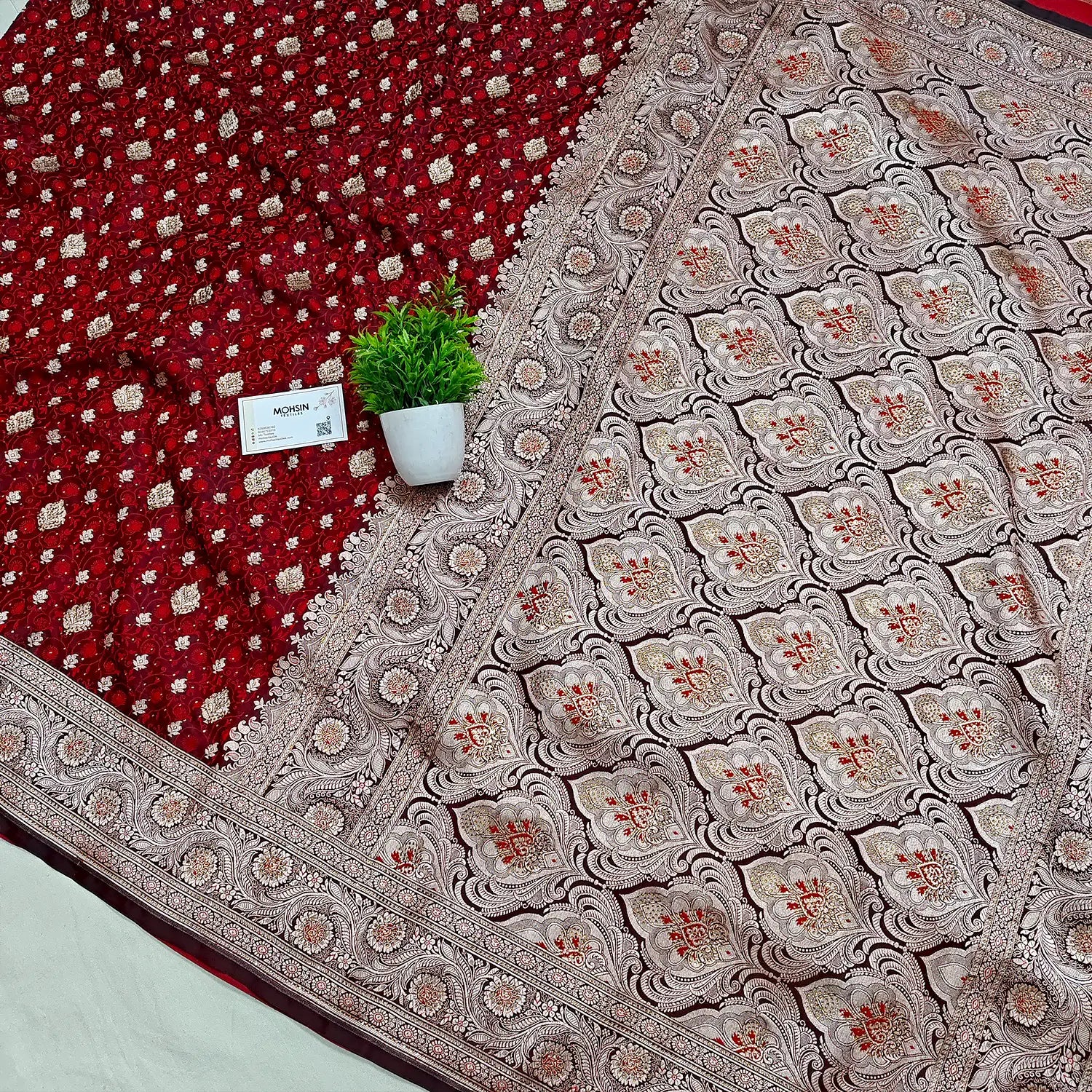 Wine Maroon Chunni Munni Stone Katan Banarasi Saree