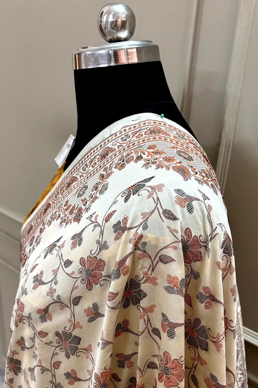 Beige and Yellow Resham Silk Banarasi Saree