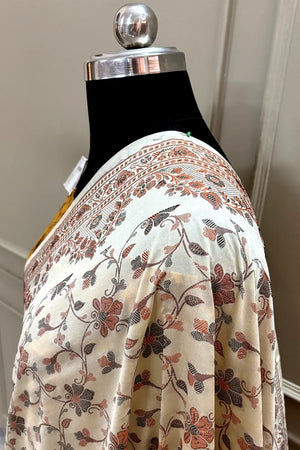 Beige and Yellow Resham Silk Banarasi Saree