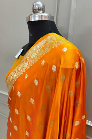 Mustard Flying Buti Katan Silk Banarasi Saree