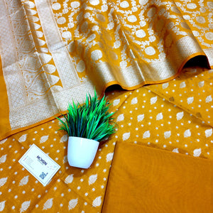 Mustard Kalli Patta Katan Silk Banarasi Suit