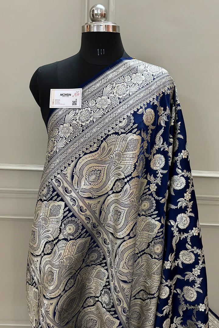 Navy Blue Golden Zari Katan Silk Banarasi Saree