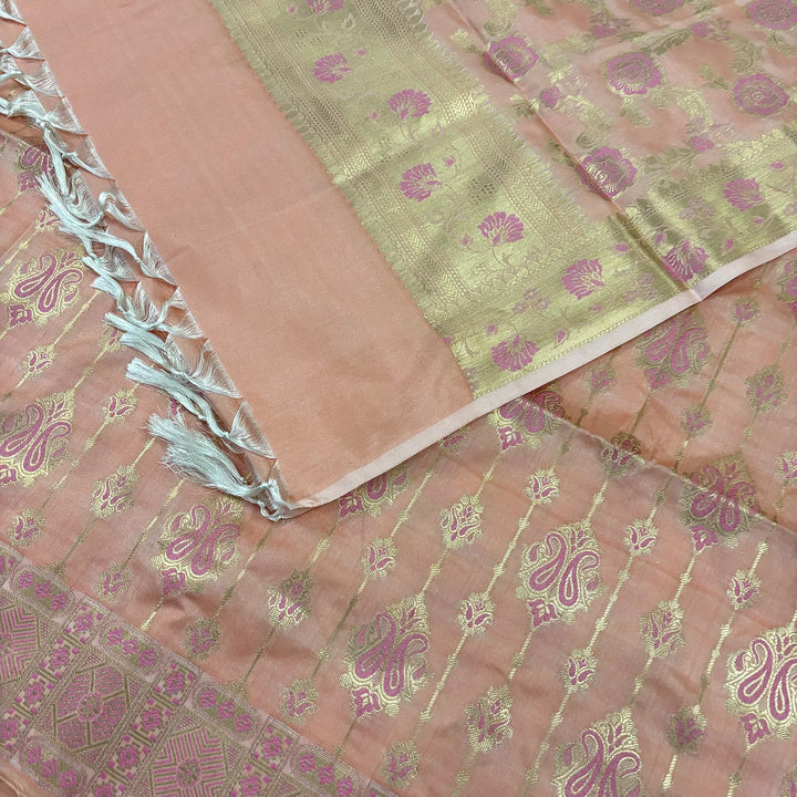 Peach Pink Meena Katan Silk Banarasi Suit