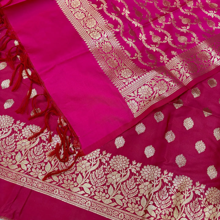 Pink Kiyari Buti Satin Silk Banarasi Suit