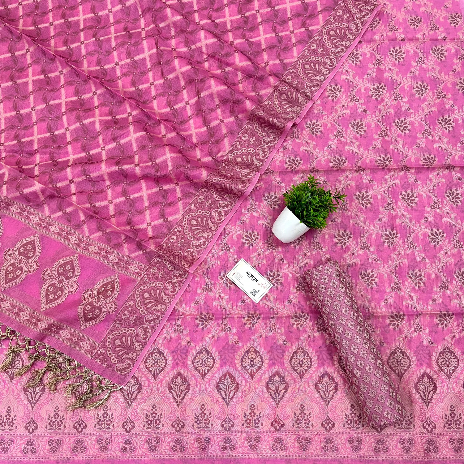 Pink Mogambo Jaal Cotton Silk Banarasi Suit