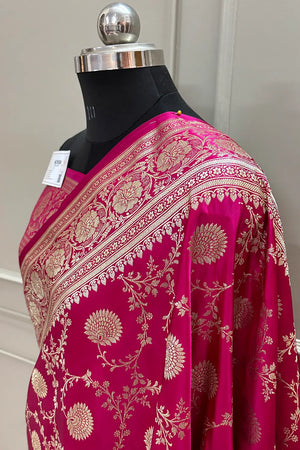 Pink Pankhuri Jaal Katan Silk Banarasi Saree