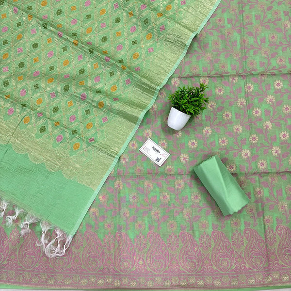 Pista Pakki Jaal Crush Cotton Silk Banarasi Suit