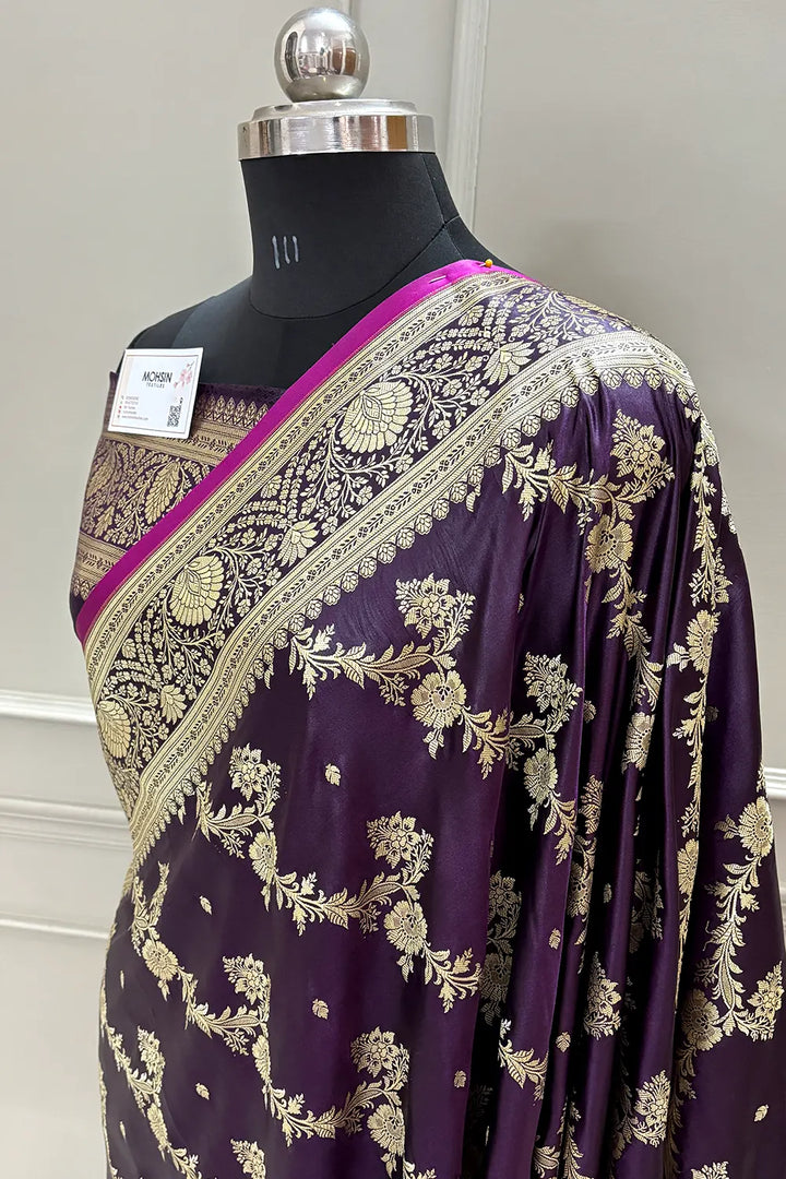 Purple Papakipari Katan Silk Banarasi Saree