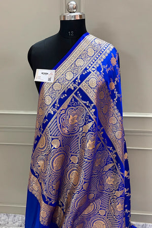 Royal Blue Akbari Jaal Katan Silk Banarasi Saree