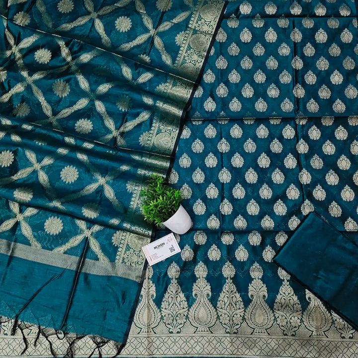 Teal Kalgha Buti Banarasi Silk Suit