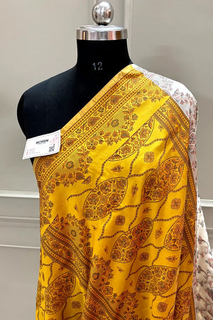 Beige and Yellow Resham Silk Banarasi Saree