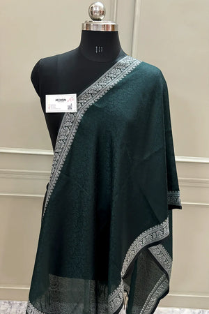 Bottle Green Resham Zari Silk Banarasi Stole