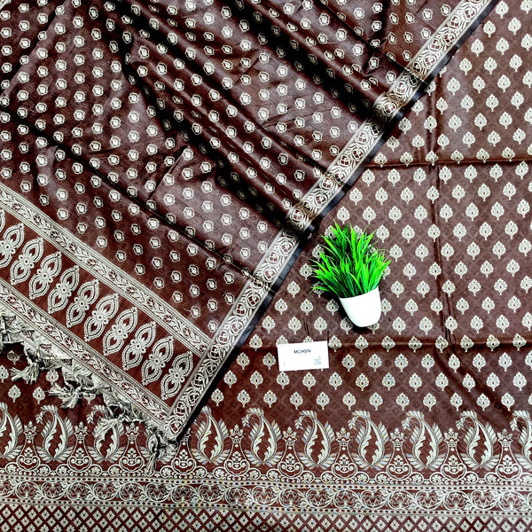 Brown Surahi Tree Cotton Banarasi Suit