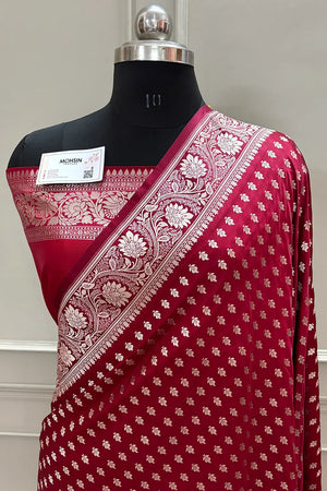 Maroon Chunni Buti Katan Silk Banarasi Saree