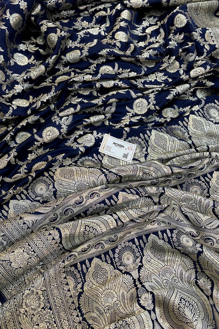 Navy Blue Golden Zari Katan Silk Banarasi Saree