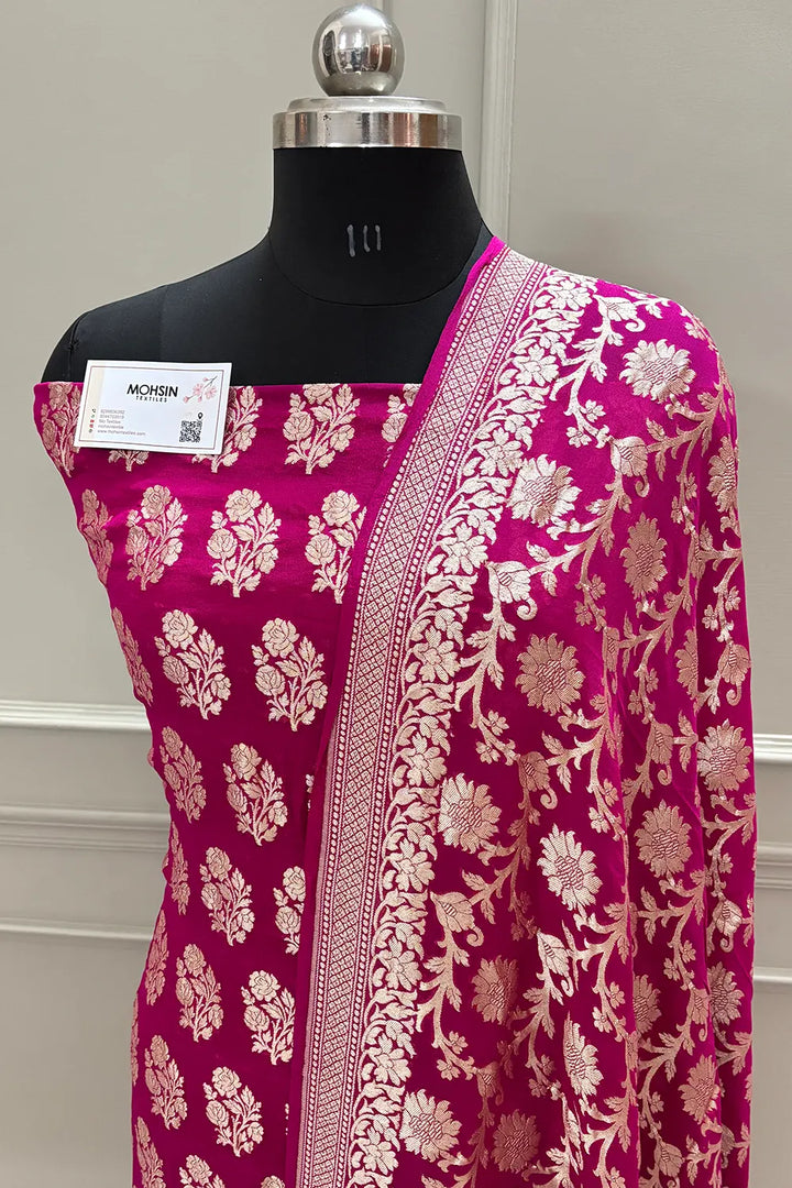 Pink Guldasta Pure Georgette Silk Banarasi Suit