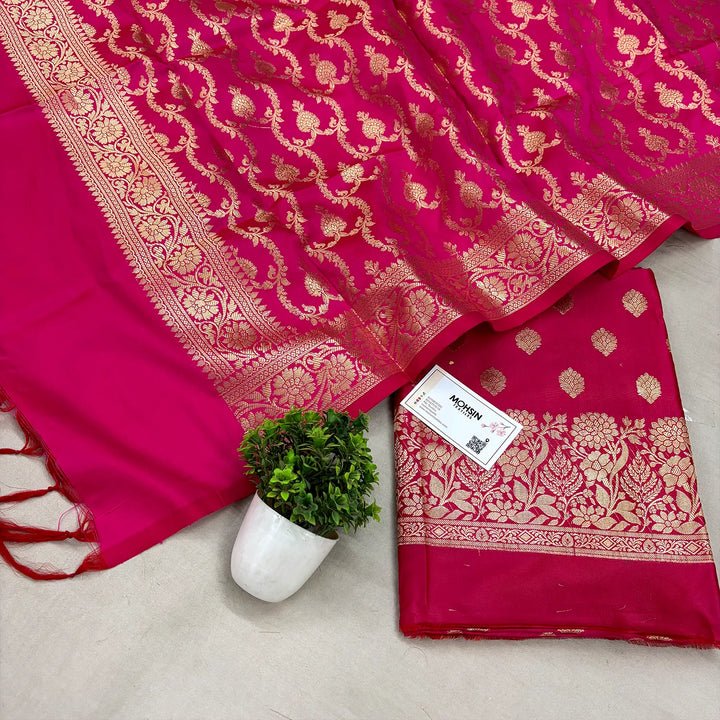 Pink Kiyari Buti Satin Silk Banarasi Suit