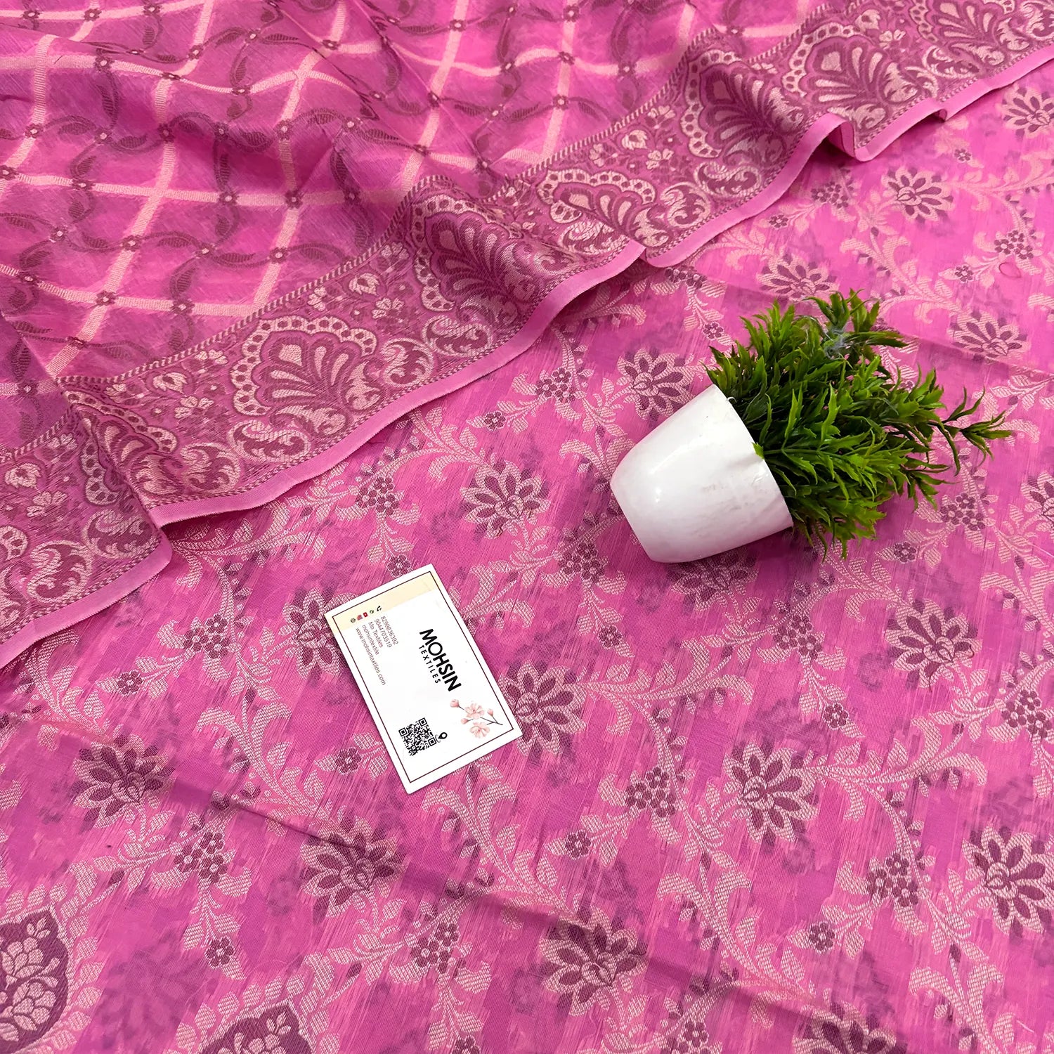 Pink Mogambo Jaal Cotton Silk Banarasi Suit