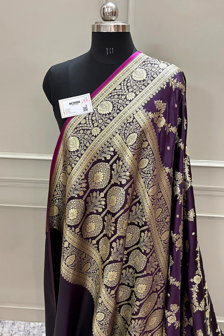 Purple Papakipari Katan Silk Banarasi Saree