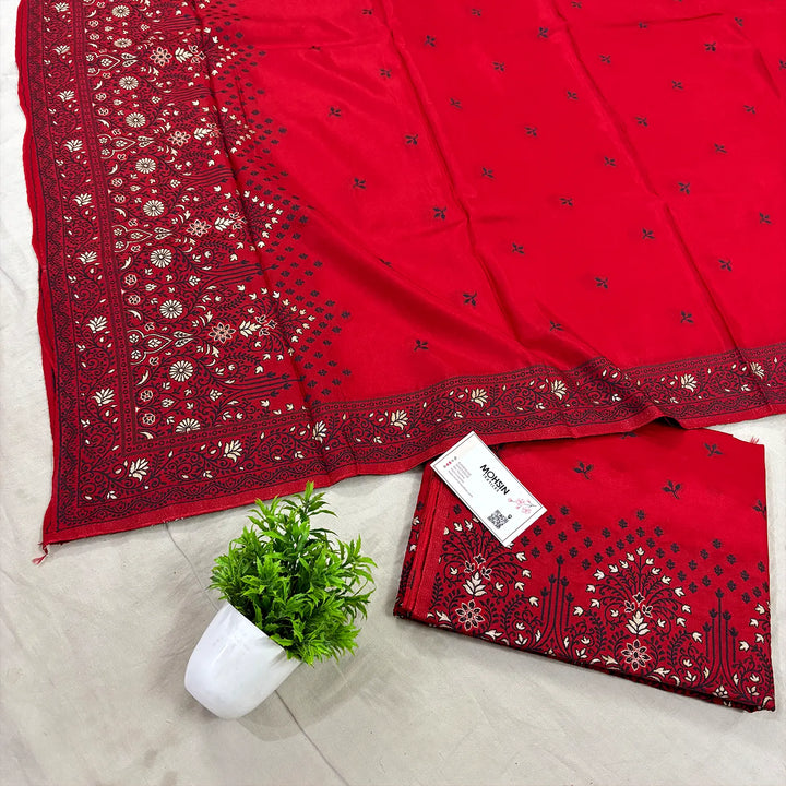 Red Jhilmila Taj Dola Silk Banarasi Suit