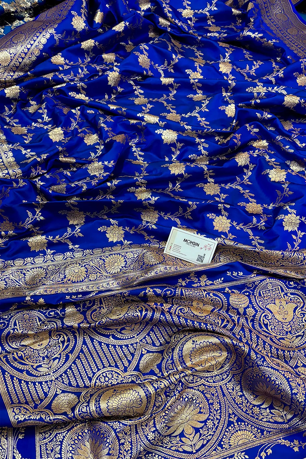Royal Blue Akbari Jaal Katan Silk Banarasi Saree