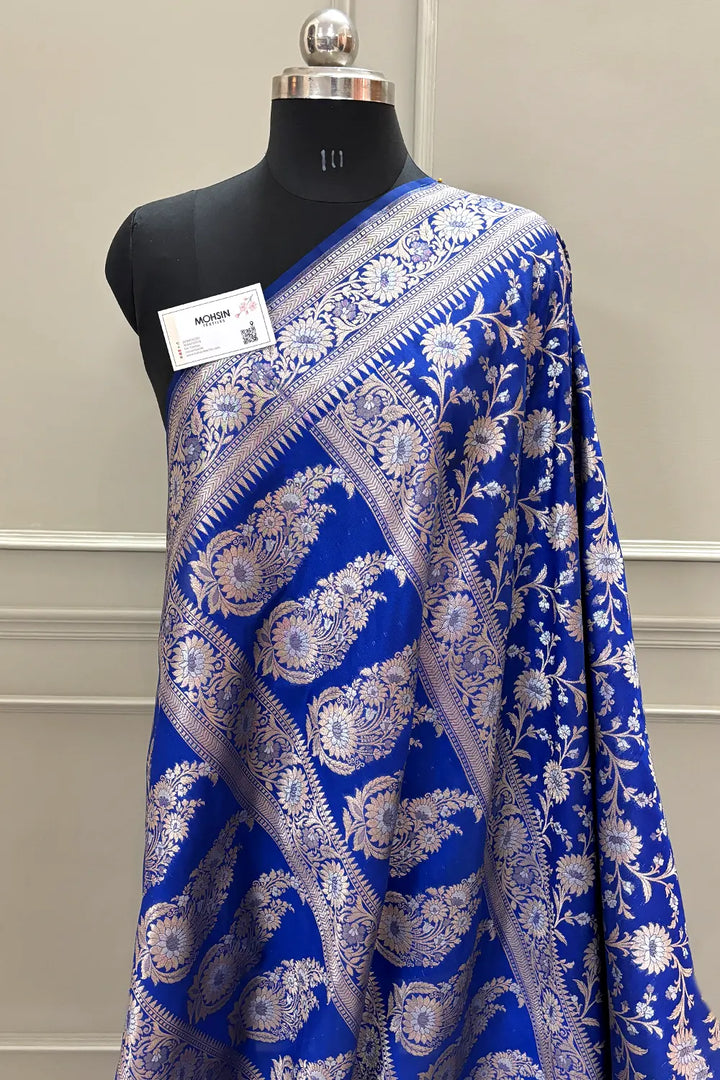 Royal Blue Ganga Jamuna Crepe Silk Banarasi Saree