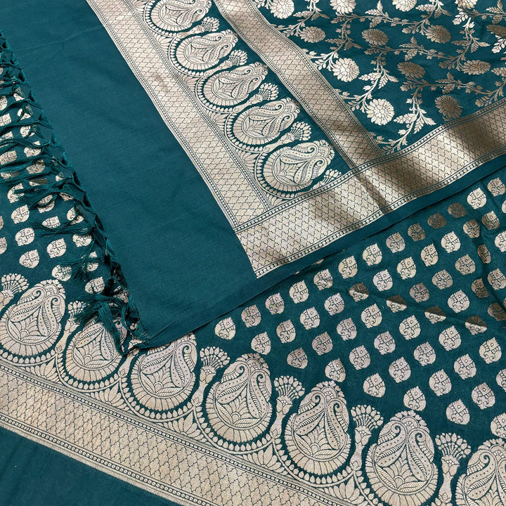 Teal Gumbad Buti Katan Silk Banarasi Suit