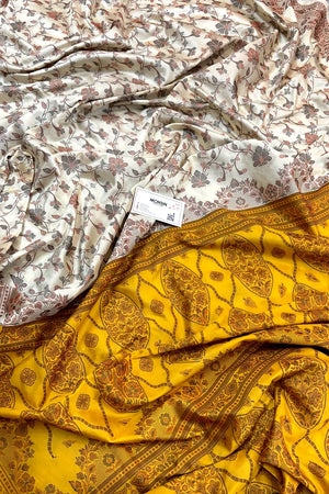 Beige and Yellow Resham Silk Banarasi Saree
