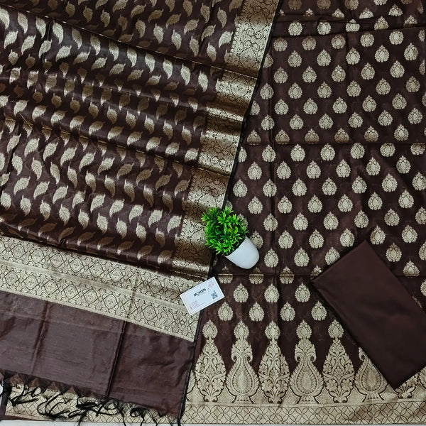 Brown Kalgha Buti Banarasi Silk Suit