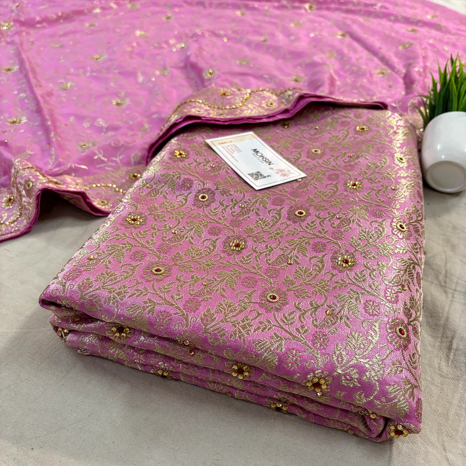 Light Pink Stone Work Kimkhab Silk Banarasi Gharara