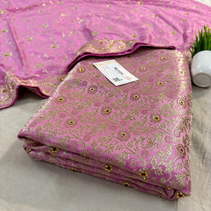 Light Pink Stone Work Kimkhab Silk Banarasi Gharara