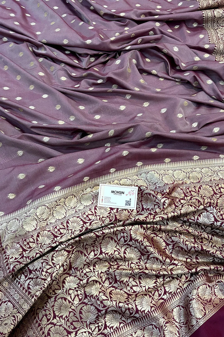 Light Wine and Wine Rudraksha Buti Katan Silk Banarasi Saree