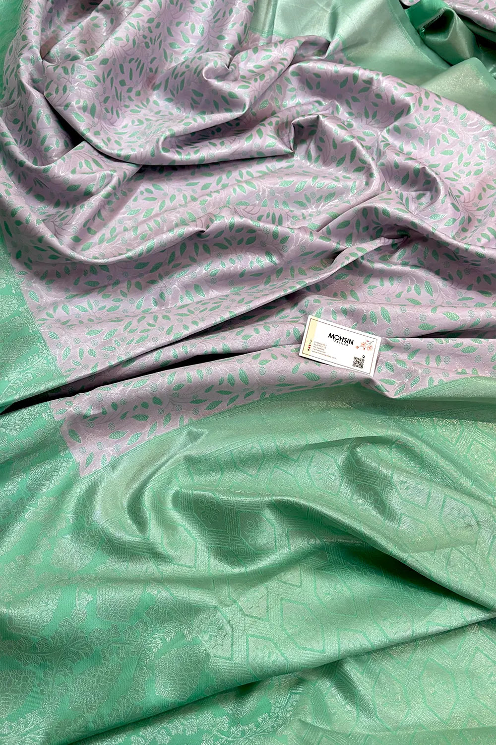 Mauve and Sea Green Resham Zari Banarasi Silk Saree