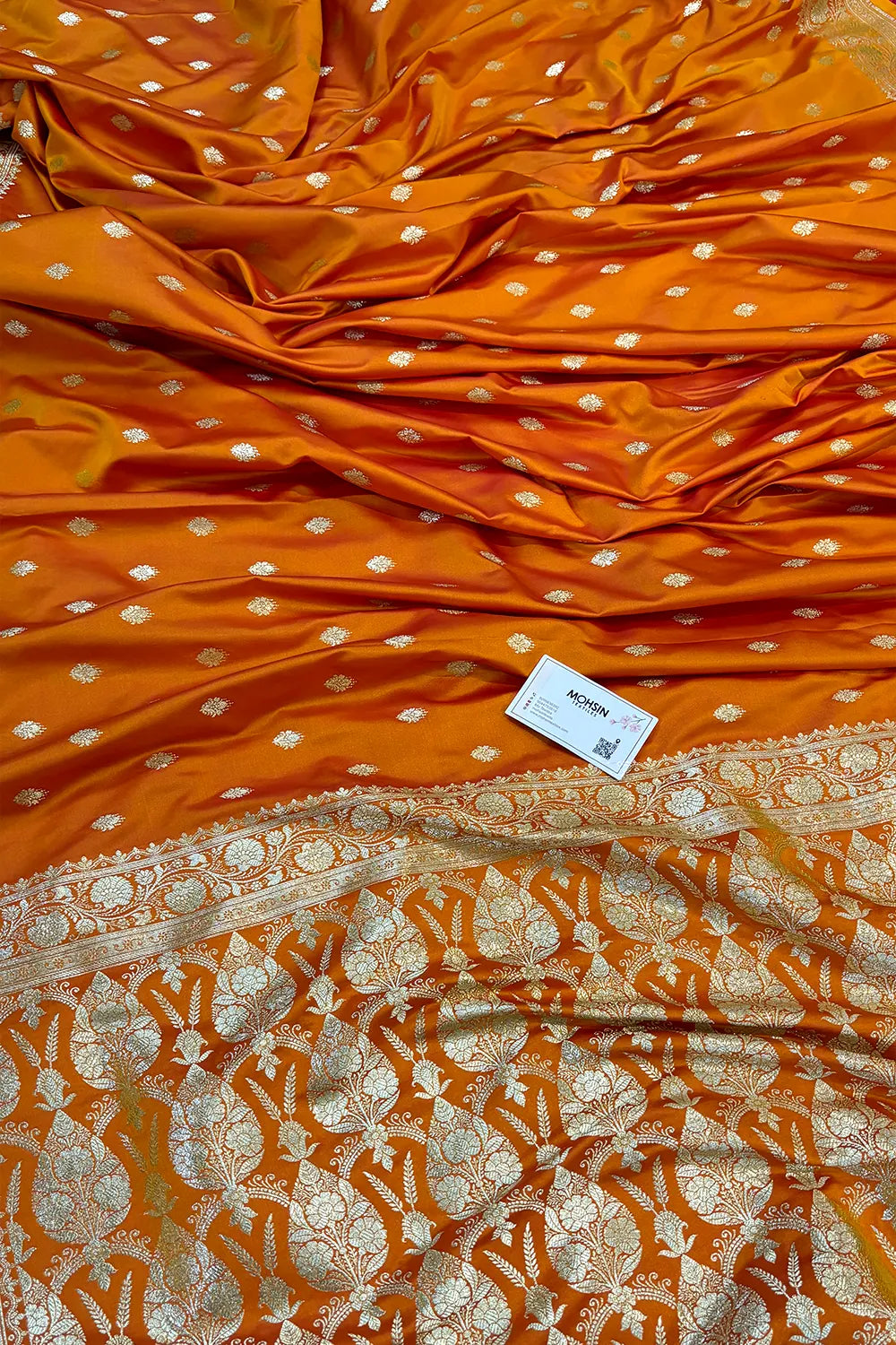 Mustard Flying Buti Katan Silk Banarasi Saree