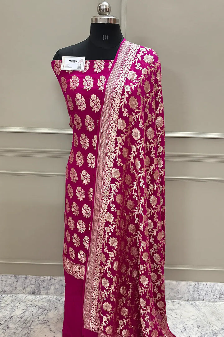 Pink Guldasta Pure Georgette Silk Banarasi Suit