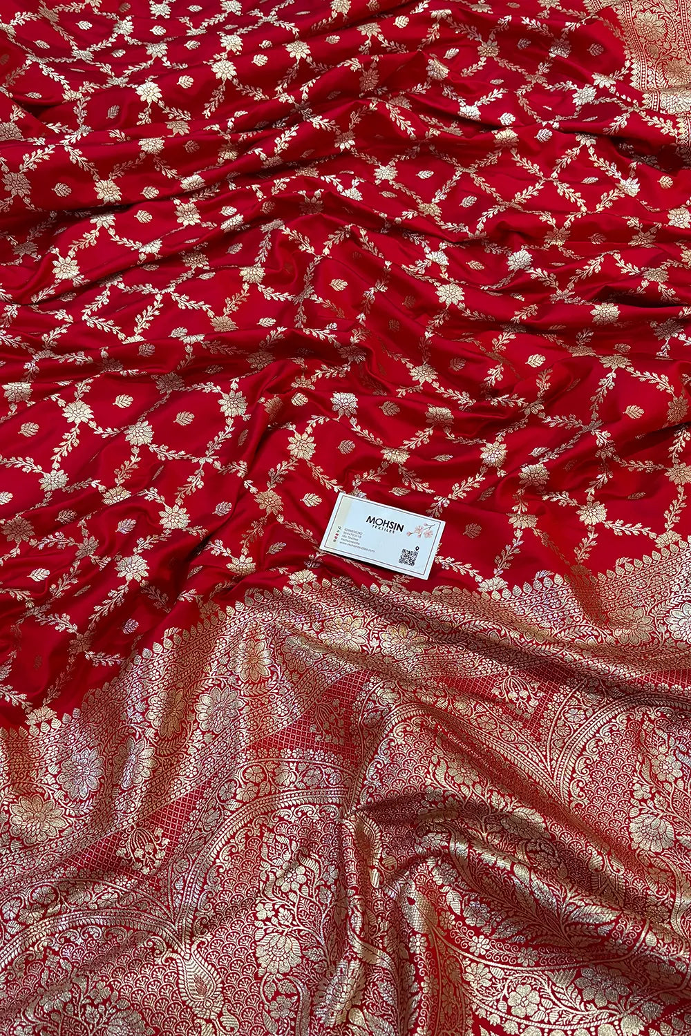 Pinkish Red Qaidi Buti Katan Silk Banarasi Saree