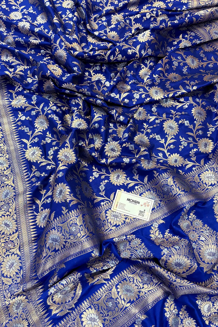 Royal Blue Ganga Jamuna Crepe Silk Banarasi Saree