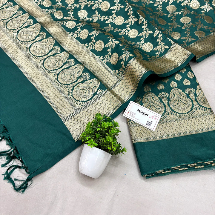 Teal Gumbad Buti Katan Silk Banarasi Suit