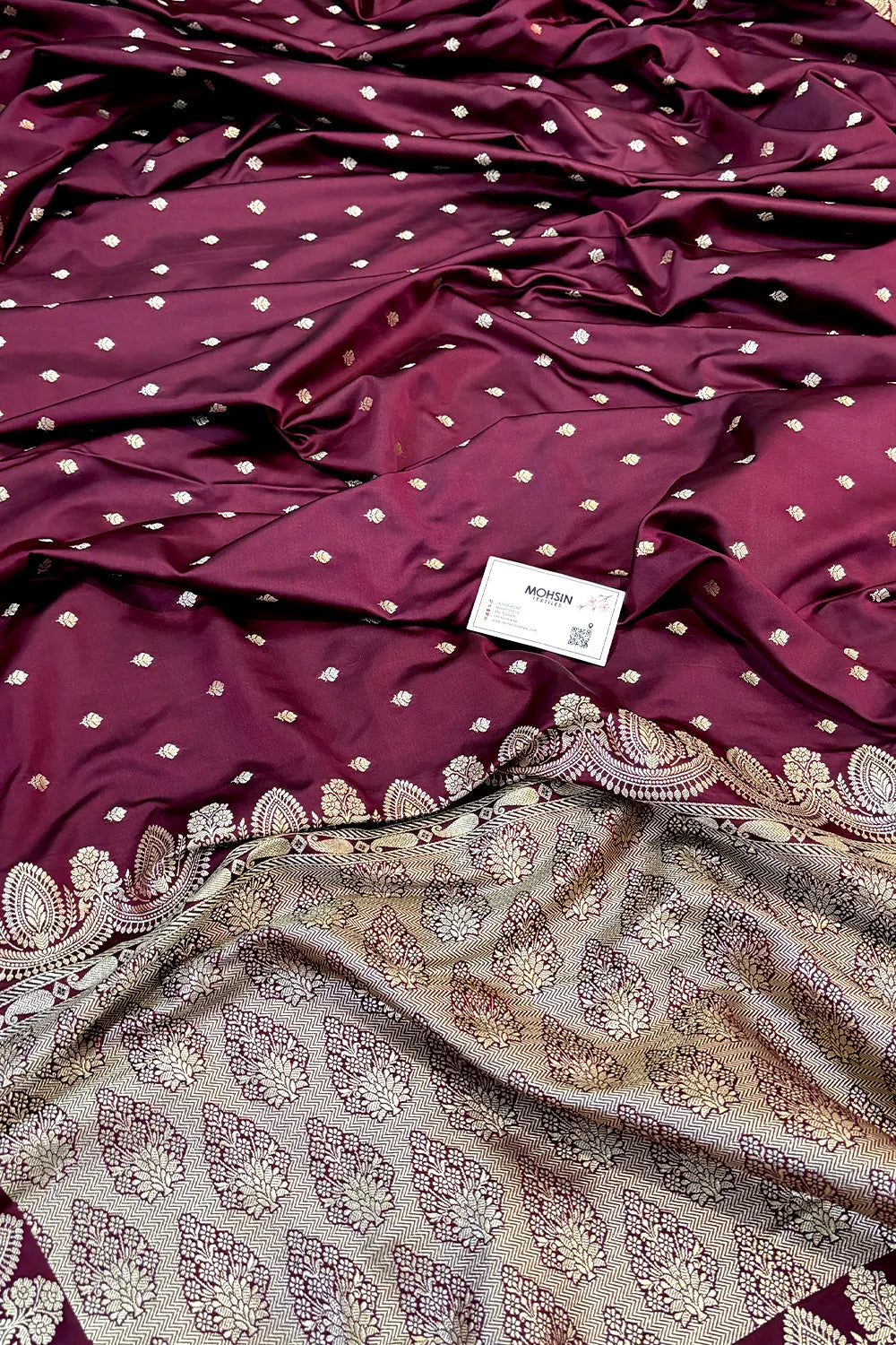 Wine Jadi Buti Katan Silk Banarasi Saree